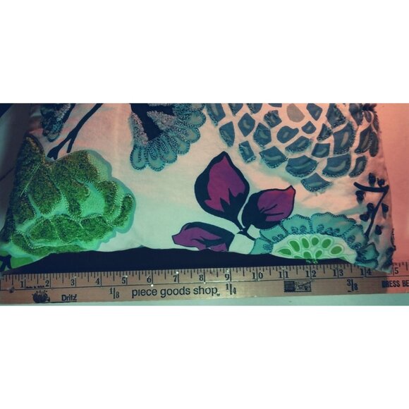 Pier 1 Floral Embroidered Decorative Pillow 15x15 Green Blue Striped Cushion - Picture 3 of 9